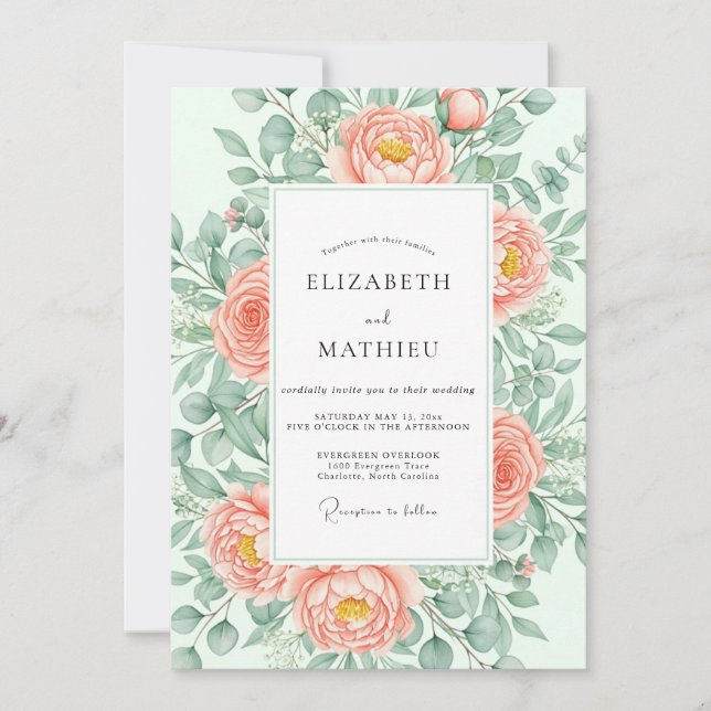 Convite Peach Breathtaking Botanical Wedding (Frente)