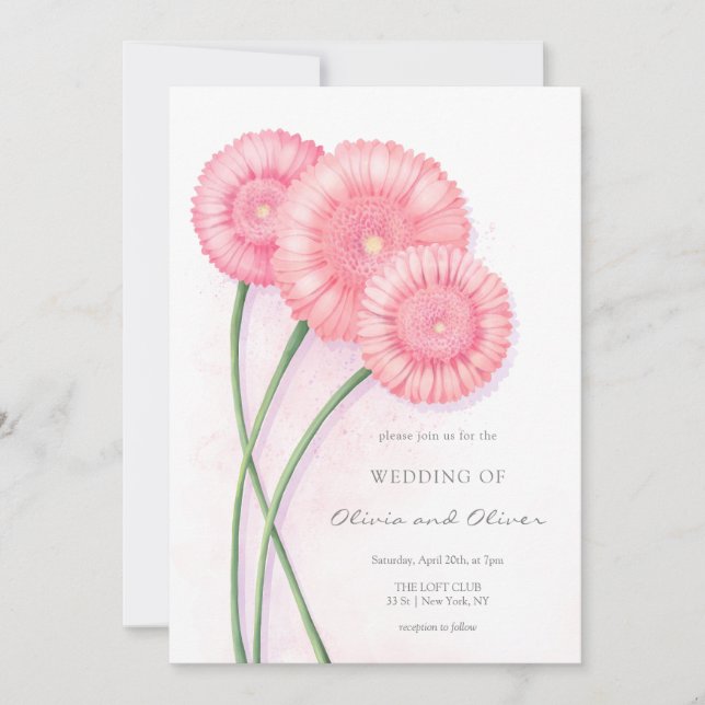 Convite Peach Chrysanthemum Wedding (Frente)