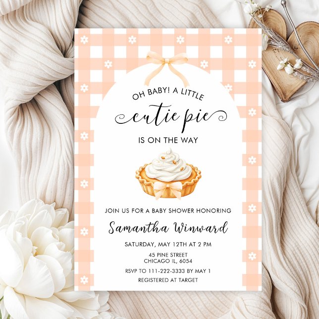 Convite Peach Coquette Cutie Pie Baby Shower (Criador carregado)