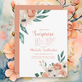 Convite Peach Cream Floral 90 Aniversário bonito