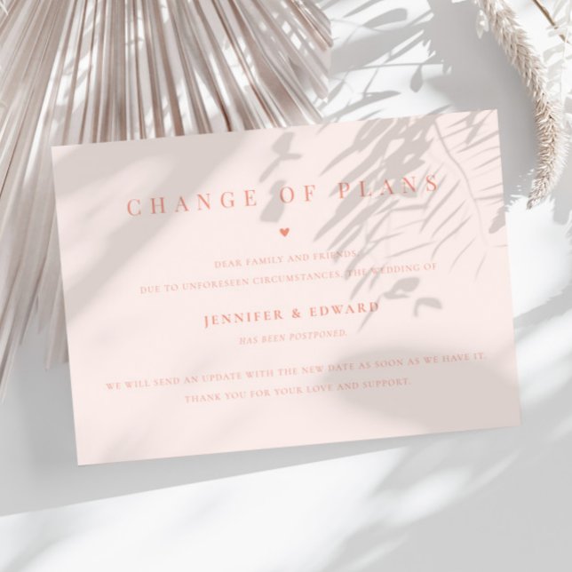 Convite Peach de adiamento de casamento minimalista (Criador carregado)