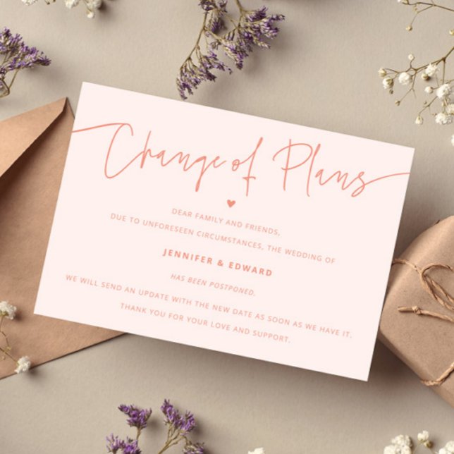 Convite Peach de Atualização de Casamento de Planos de Alt (Criador carregado)