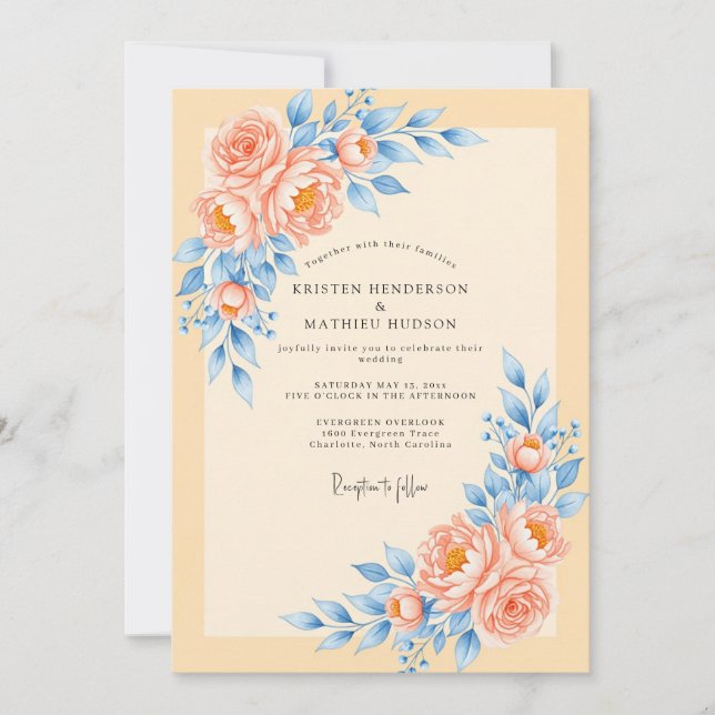 Convite Peach Delicate Spring Wedding (Frente)