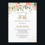 Convite Peach Dourada Watercolor Floral aniversário de 30<br><div class="desc">Convites florais mais bonito na Loja Little Bayleigh!</div>