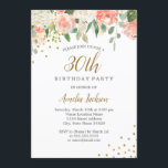 Convite Peach Dourada Watercolor Floral aniversário de 30<br><div class="desc">Convites florais mais bonito na Loja Little Bayleigh!</div>