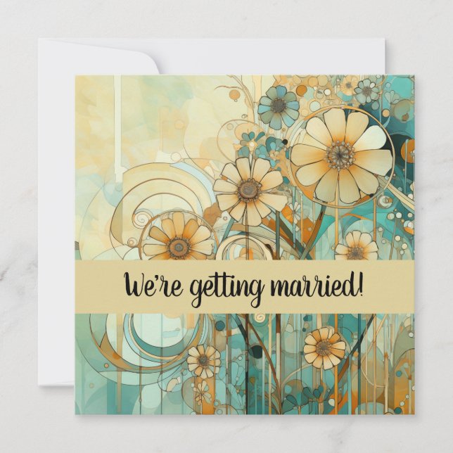 Convite Peach e Beige Floral Abstrato (Frente)