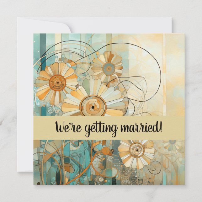 Convite Peach e Beige Floral Abstrato (Frente)