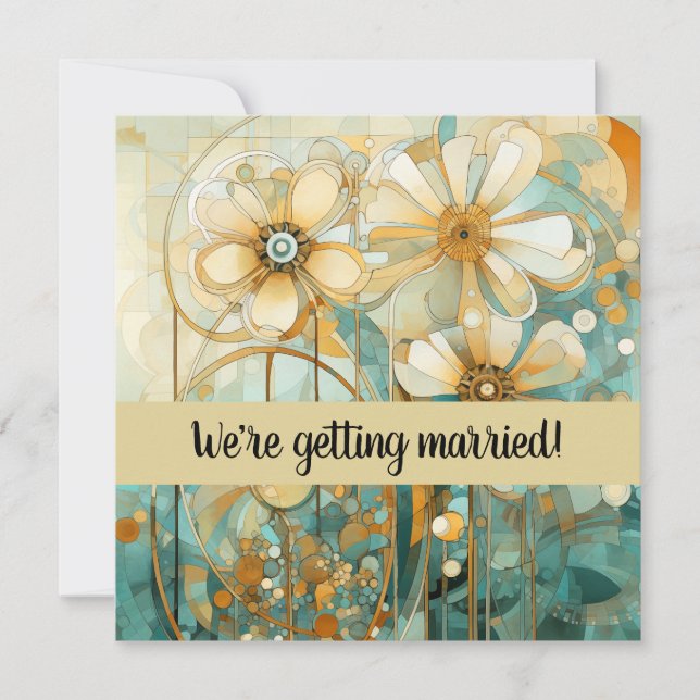 Convite Peach e Beige Floral Abstrato (Frente)