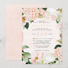 Convite Peach e Cream Hydrangeas Tulip Casamento Chic