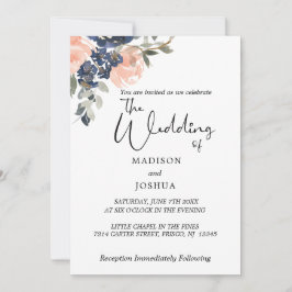 Convite Peach e Indigo Blue Floral