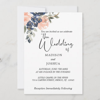 Convite Peach e Indigo Blue Floral