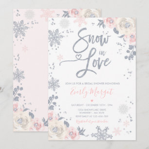 Convite Peach e Silver Winter Chá de panela Neve Apaixonad