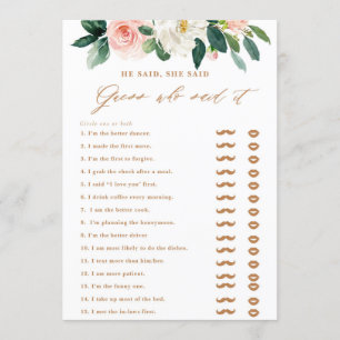 Convite Peach e White Floral Que Disse, Ela Disse Jogo