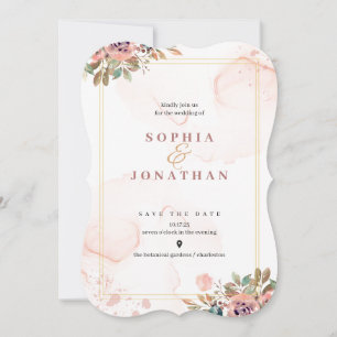 Convite Peach Elegante Neutral Watercolor Floral Casamento