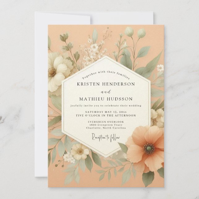 Convite Peach Ethereal Bloom Wedding (Frente)