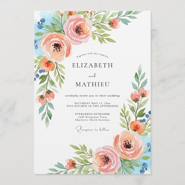 Convite Peach Ethereal Flora Wedding (Frente)