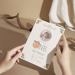 Convite Peach First Birthday Cut Watercolor