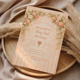 Convite Peach Floral 1st Birthday