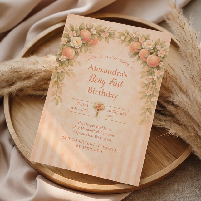 Convite Peach Floral 1st Birthday (Criador carregado)