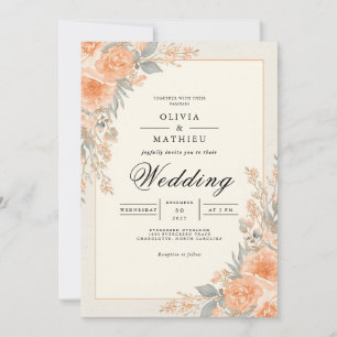 Convite Peach Floral Arch Flourish Weding