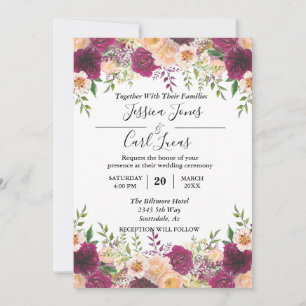 Convite Peach Floral Burgundy - Outono