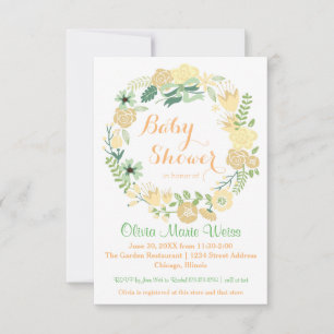 Convite Peach Floral Circle Wreath- 3x5 Chá de fraldas Inv