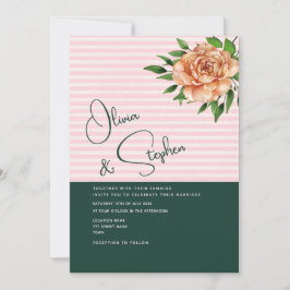 Convite Peach Floral Emerald Pink Casamento