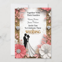 🌷 Peach Floral Frame With Gold Wedding 💍
