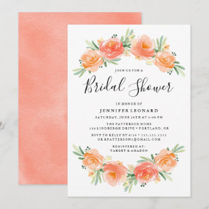 Convite Peach Floral Garden   Chá de panela