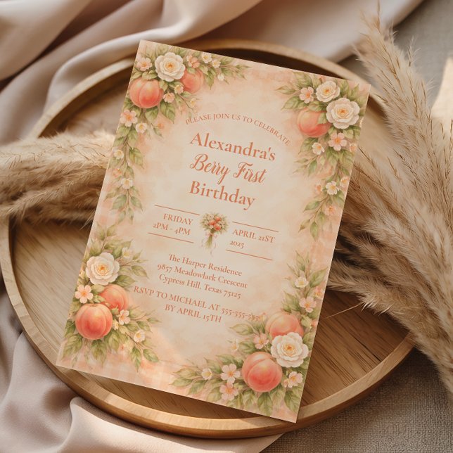Convite Peach Floral Garden First Birthday 1st Birthday (Criador carregado)