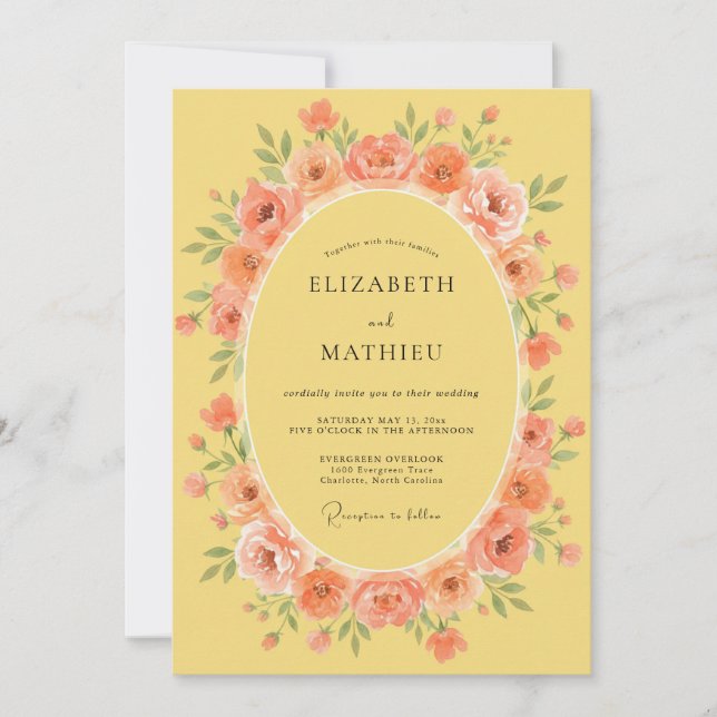 Convite Peach Floral Meadow Wedding (Frente)