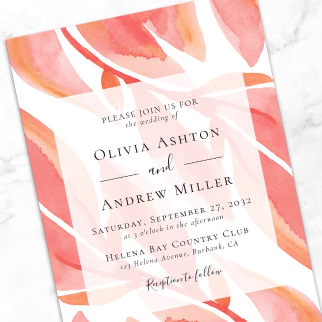 Convite Peach Floral Modern Wedding (Criador carregado)