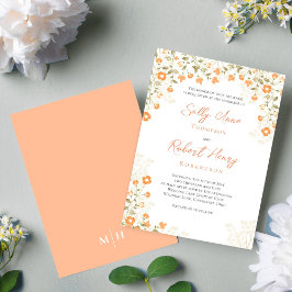 Convite Peach Floral Simples de Casamento Elegante