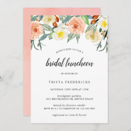 Convite Peach Floral Watercolor Bridal Elegante