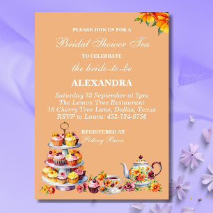 Convite Peach Floral Whimsical Tea Chá de panela