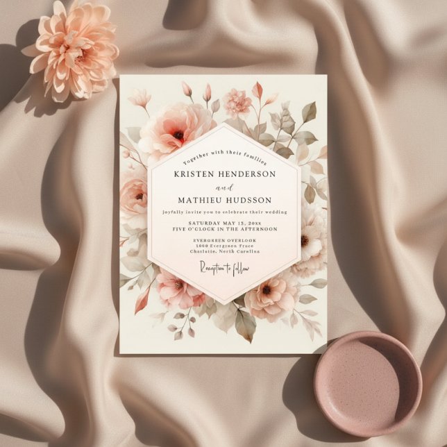 Convite Peach Floral Whimsy Wedding (Criador carregado)