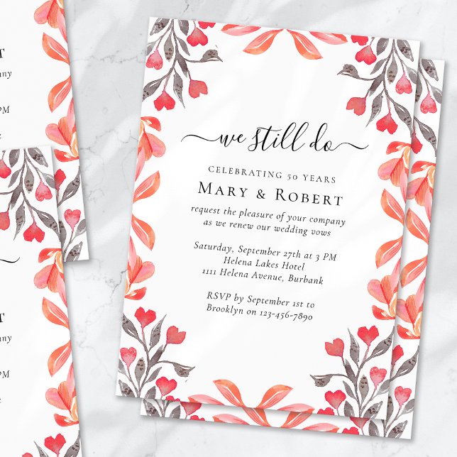 Convite Peach Florals Nós Ainda Fazemos Vow Renewal 50º Ca (Criador carregado)