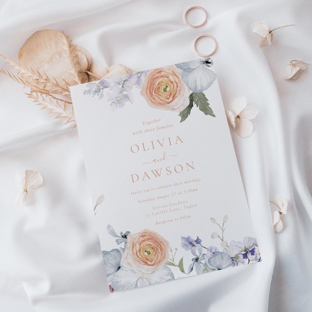 Convite Peach Fuzz Dusty Blue Modern Elegance (Criador carregado)