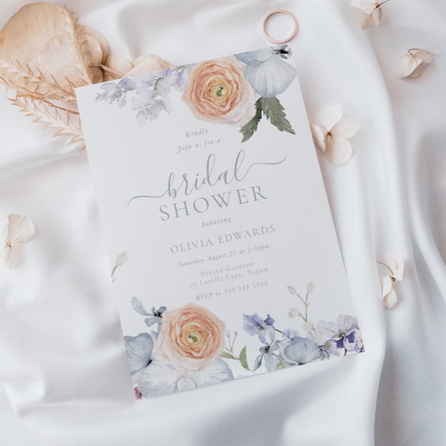 Convite Peach Fuzz Dusty Chá de panela Moderno Azul (Criador carregado)