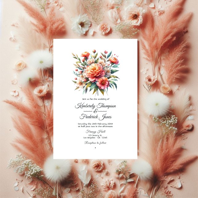 Convite Peach Fuzz Floral Wedding (Criador carregado)