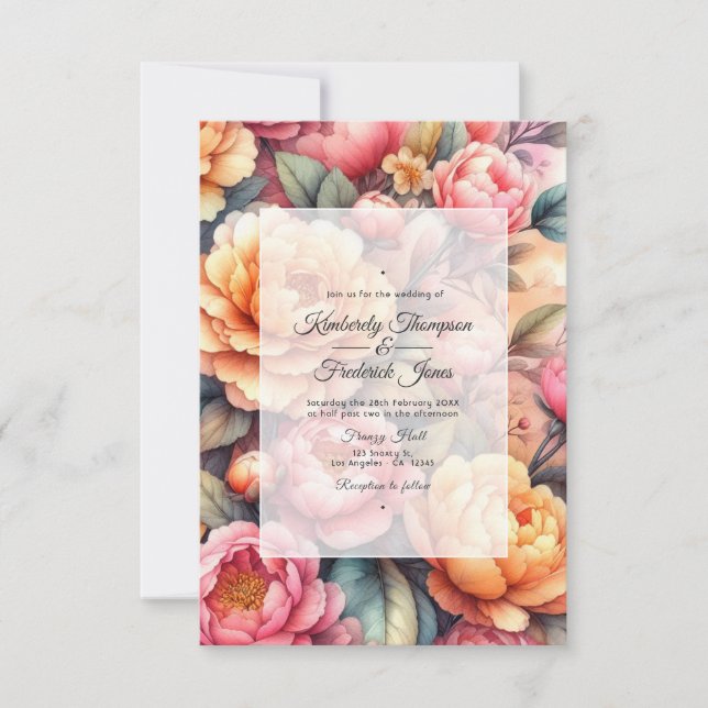 Convite Peach Fuzz Floral Wedding (Frente)