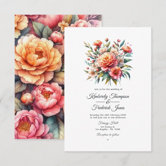 Convite Peach Fuzz Floral Wedding (Frente/Verso)