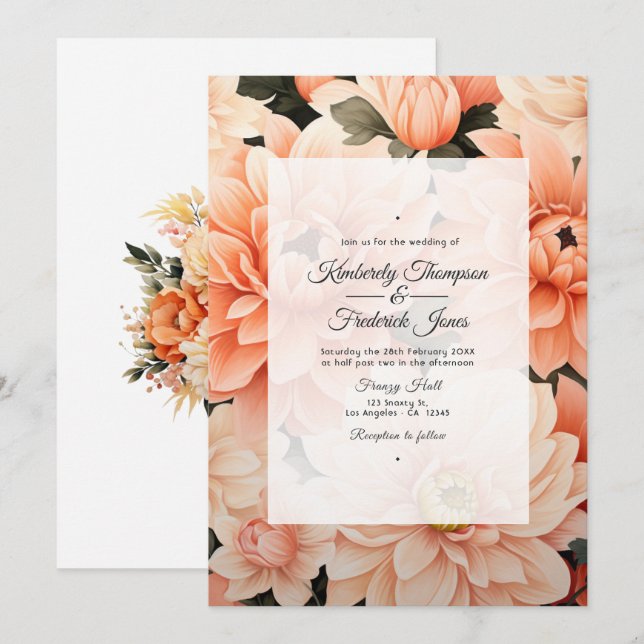 Convite Peach Fuzz Floral Wedding (Frente/Verso)