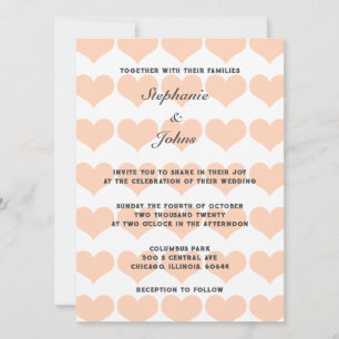 Convite Peach Fuzz Heart Pattern Trendy Romantic Wedding