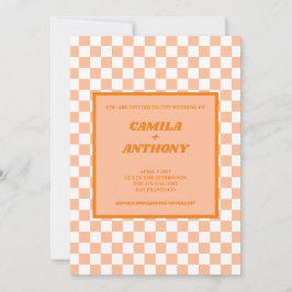 Convite Peach Fuzz Orange Checkered Gingham Patterno