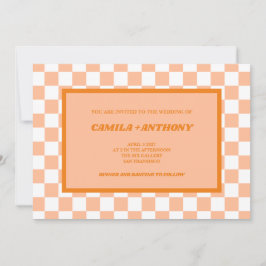 Convite Peach Fuzz Orange Checkered Gingham Patterno