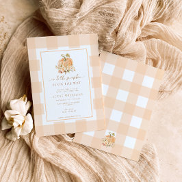 Convite Peach Gingham Um Pequeno Bebê De Abóbora