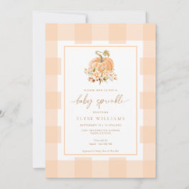 Convite Peach Gingham Um Pequeno Pumpkin Baby Sprinkle