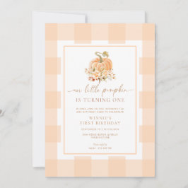 Convite Peach Gingham Um Pouco De Abóbora Primeiro Anivers