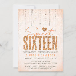 Convite Peach Glitter Parece Doce Festa 16 (Dezesseis)